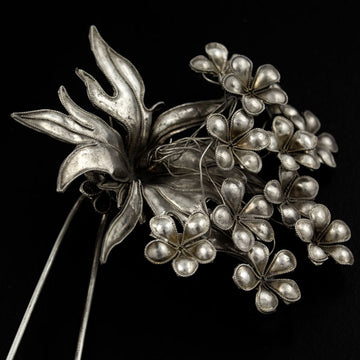 Handmade Miao Filigreed Floral Costume 2-Prong Hair Stick